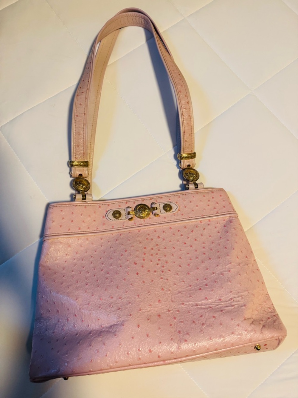 Versace Exotic Women's Pink Ostrich Shoulder Bag